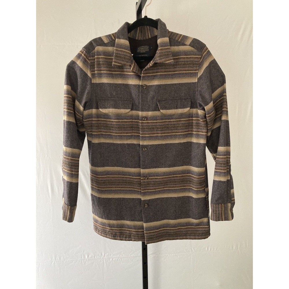 Pendleton Wool Striped Board Shirt Loop Collar Size Medium COLORFUL  EUC